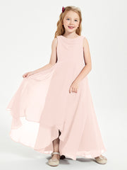 Modern Asymmetrical Junior Bridesmaid Dresses Cowl Neck Pearl Pink