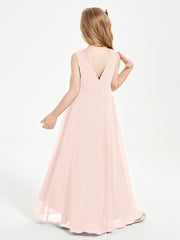 Modern Asymmetrical Junior Bridesmaid Dresses Cowl Neck Pearl Pink