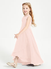 Modern Asymmetrical Junior Bridesmaid Dresses Cowl Neck Pearl Pink