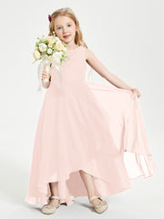 Modern Asymmetrical Junior Bridesmaid Dresses Cowl Neck Pearl Pink