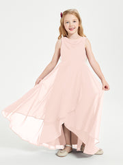 Modern Asymmetrical Junior Bridesmaid Dresses Cowl Neck Pearl Pink