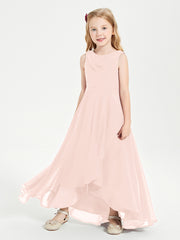Modern Asymmetrical Junior Bridesmaid Dresses Cowl Neck Pearl Pink