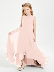 Modern Asymmetrical Junior Bridesmaid Dresses Cowl Neck Pearl Pink