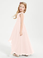 Modern Asymmetrical Junior Bridesmaid Dresses Cowl Neck Pearl Pink