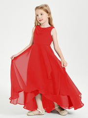 Modern Asymmetrical Junior Bridesmaid Dresses Cowl Neck Red