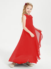 Modern Asymmetrical Junior Bridesmaid Dresses Cowl Neck Red