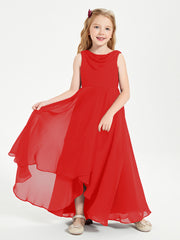 Modern Asymmetrical Junior Bridesmaid Dresses Cowl Neck Red