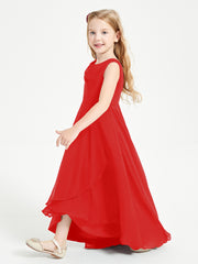 Modern Asymmetrical Junior Bridesmaid Dresses Cowl Neck Red
