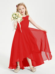 Modern Asymmetrical Junior Bridesmaid Dresses Cowl Neck Red