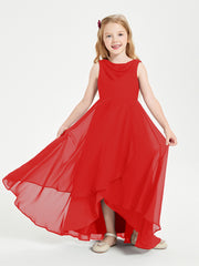 Modern Asymmetrical Junior Bridesmaid Dresses Cowl Neck Red