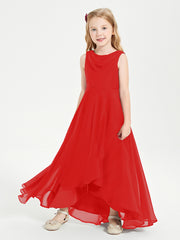 Modern Asymmetrical Junior Bridesmaid Dresses Cowl Neck Red