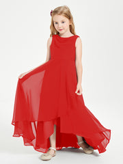 Modern Asymmetrical Junior Bridesmaid Dresses Cowl Neck Red