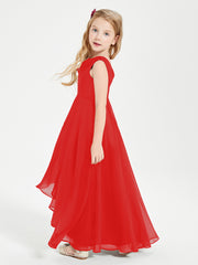 Modern Asymmetrical Junior Bridesmaid Dresses Cowl Neck Red