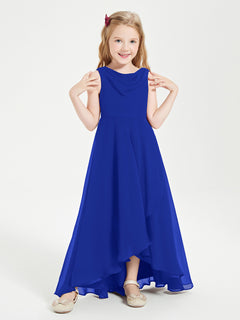 Modern Asymmetrical Junior Bridesmaid Dresses Cowl Neck Royal Blue