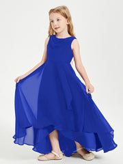 Modern Asymmetrical Junior Bridesmaid Dresses Cowl Neck Royal Blue