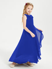 Modern Asymmetrical Junior Bridesmaid Dresses Cowl Neck Royal Blue