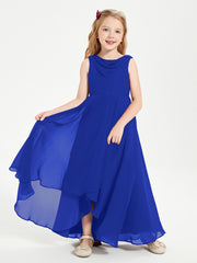 Modern Asymmetrical Junior Bridesmaid Dresses Cowl Neck Royal Blue