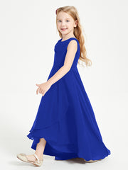 Modern Asymmetrical Junior Bridesmaid Dresses Cowl Neck Royal Blue