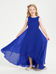 Modern Asymmetrical Junior Bridesmaid Dresses Cowl Neck Royal Blue