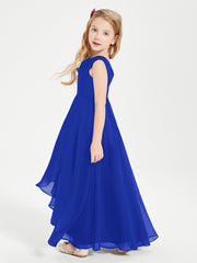 Modern Asymmetrical Junior Bridesmaid Dresses Cowl Neck Royal Blue