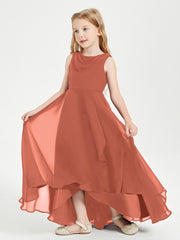 Modern Asymmetrical Junior Bridesmaid Dresses Cowl Neck Rust