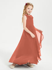Modern Asymmetrical Junior Bridesmaid Dresses Cowl Neck Rust