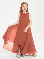 Modern Asymmetrical Junior Bridesmaid Dresses Cowl Neck Rust
