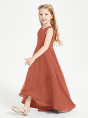 Modern Asymmetrical Junior Bridesmaid Dresses Cowl Neck Rust