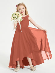Modern Asymmetrical Junior Bridesmaid Dresses Cowl Neck Rust