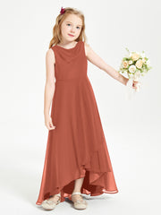 Modern Asymmetrical Junior Bridesmaid Dresses Cowl Neck Rust