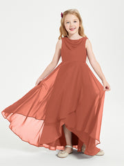 Modern Asymmetrical Junior Bridesmaid Dresses Cowl Neck Rust