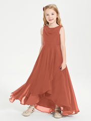 Modern Asymmetrical Junior Bridesmaid Dresses Cowl Neck Rust