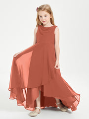 Modern Asymmetrical Junior Bridesmaid Dresses Cowl Neck Rust