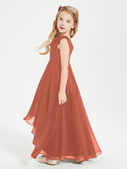 Modern Asymmetrical Junior Bridesmaid Dresses Cowl Neck Rust