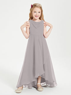 Modern Asymmetrical Junior Bridesmaid Dresses Cowl Neck Silver