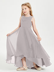 Modern Asymmetrical Junior Bridesmaid Dresses Cowl Neck Silver