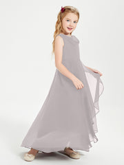 Modern Asymmetrical Junior Bridesmaid Dresses Cowl Neck Silver