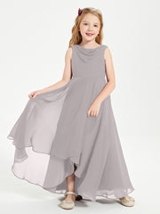 Modern Asymmetrical Junior Bridesmaid Dresses Cowl Neck Silver