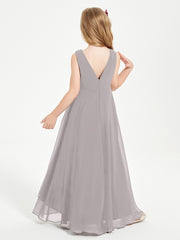 Modern Asymmetrical Junior Bridesmaid Dresses Cowl Neck Silver