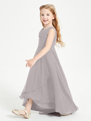 Modern Asymmetrical Junior Bridesmaid Dresses Cowl Neck Silver