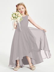 Modern Asymmetrical Junior Bridesmaid Dresses Cowl Neck Silver
