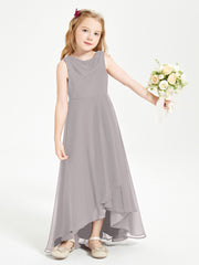 Modern Asymmetrical Junior Bridesmaid Dresses Cowl Neck Silver