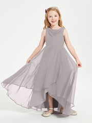 Modern Asymmetrical Junior Bridesmaid Dresses Cowl Neck Silver