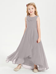 Modern Asymmetrical Junior Bridesmaid Dresses Cowl Neck Silver