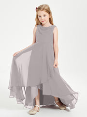 Modern Asymmetrical Junior Bridesmaid Dresses Cowl Neck Silver
