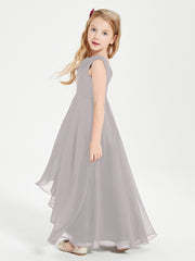 Modern Asymmetrical Junior Bridesmaid Dresses Cowl Neck Silver