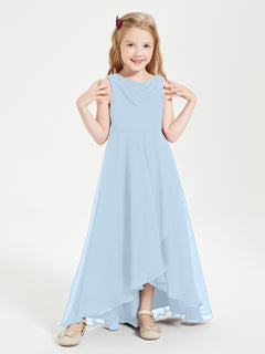 Modern Asymmetrical Junior Bridesmaid Dresses Cowl Neck Sky Blue