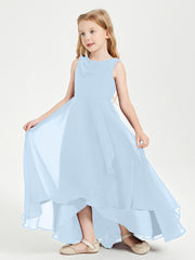 Modern Asymmetrical Junior Bridesmaid Dresses Cowl Neck Sky Blue