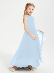 Modern Asymmetrical Junior Bridesmaid Dresses Cowl Neck Sky Blue