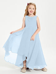 Modern Asymmetrical Junior Bridesmaid Dresses Cowl Neck Sky Blue